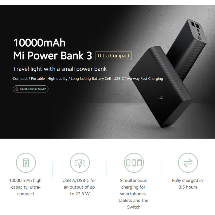 Power Bank Xiaomi de 10000 mAh Ultra Compacta